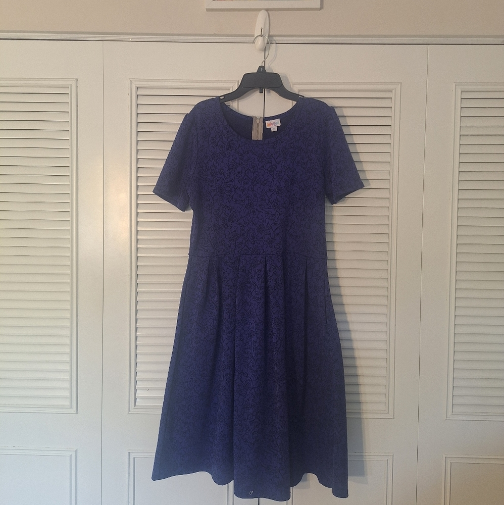 LuLaRoe Amelia Dress Blue And Black Floral Size XL